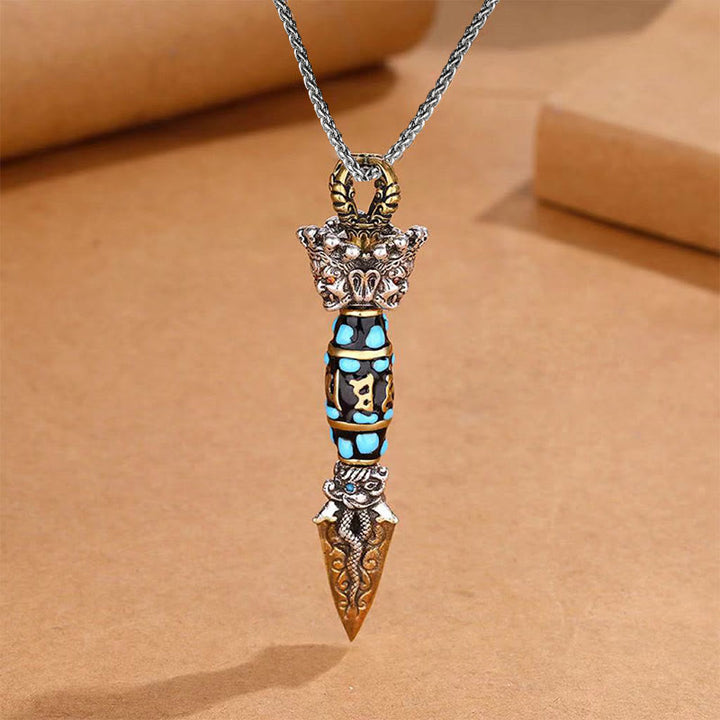 Buddha Stones Tíbet Om Mani Padme Hum Dzi cuenta Dorje Vajra patrón riqueza colgante de collar giratorio - Collar y cadena de quilla - image 7