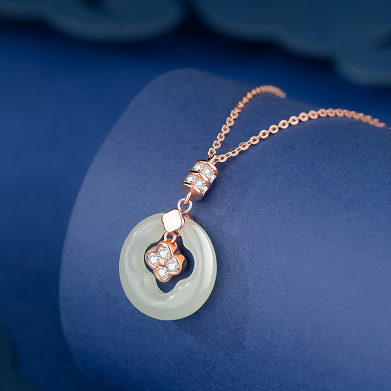 Buddha Stones, Plata de Ley 925, Jade Natural Hetian, trébol de la suerte, colgante de collar de circón con caja de regalo