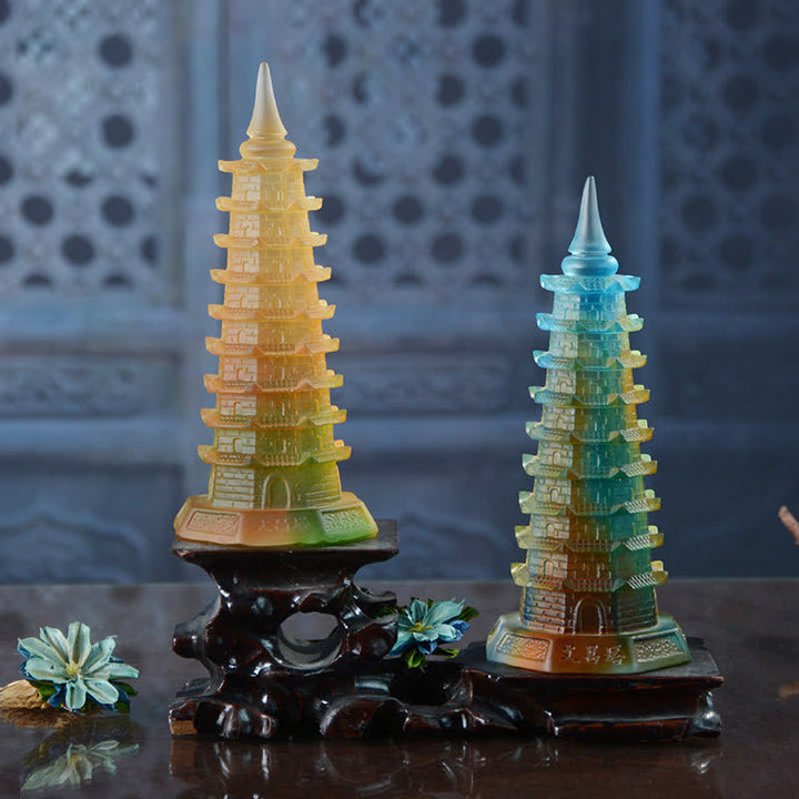 Feng Shui Wenchang Torre hecha a mano Liuli Crystal Pagoda Pieza de arte Suerte Decoración de la oficina en el hogar