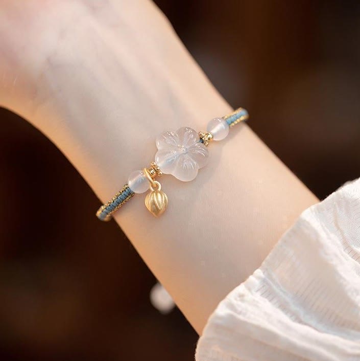 Pulsera de hilo con Buddha Stones, ágata roja, Jade, loto, confianza, calma