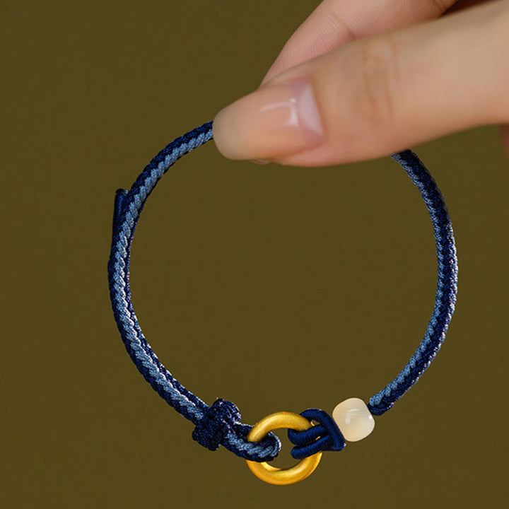 Pulsera de la fortuna con cuerda de jade hetiano y hebilla de la paz de plata de ley 999 con Buddha Stones