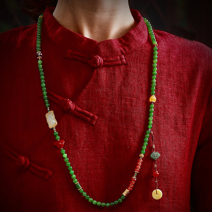 Buddha Stones 108 cuentas Mala cian Jade ágata roja pulsera de la suerte de Buda sonriente