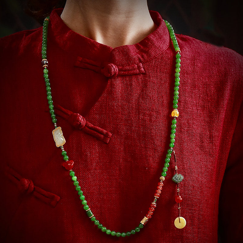 Buddha Stones 108 cuentas Mala cian Jade ágata roja pulsera de la suerte de Buda sonriente