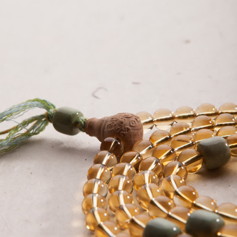 108 cuentas Mala de plata de ley 925, citrino, sándalo, turquesa, protección, pulsera de prosperidad