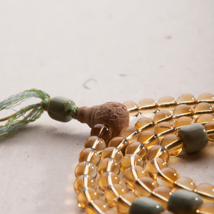 108 cuentas Mala de plata de ley 925, citrino, sándalo, turquesa, protección, pulsera de prosperidad