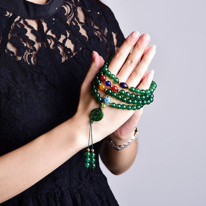 Pulsera de soporte de poder de ágata verde natural de 108 cuentas Mala