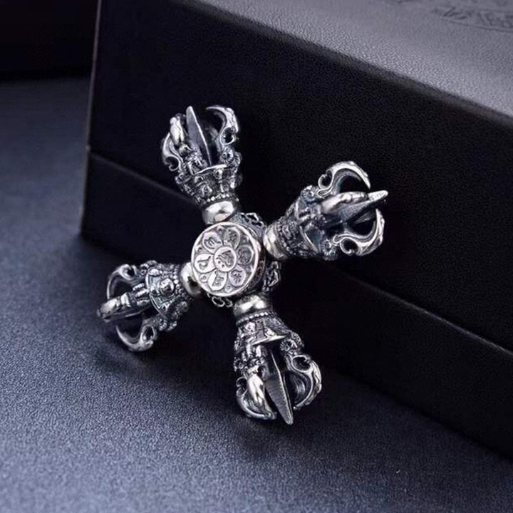 Colgante tibetano de plata de ley 925 con doble Dorje Vajra grabado poder espiritual