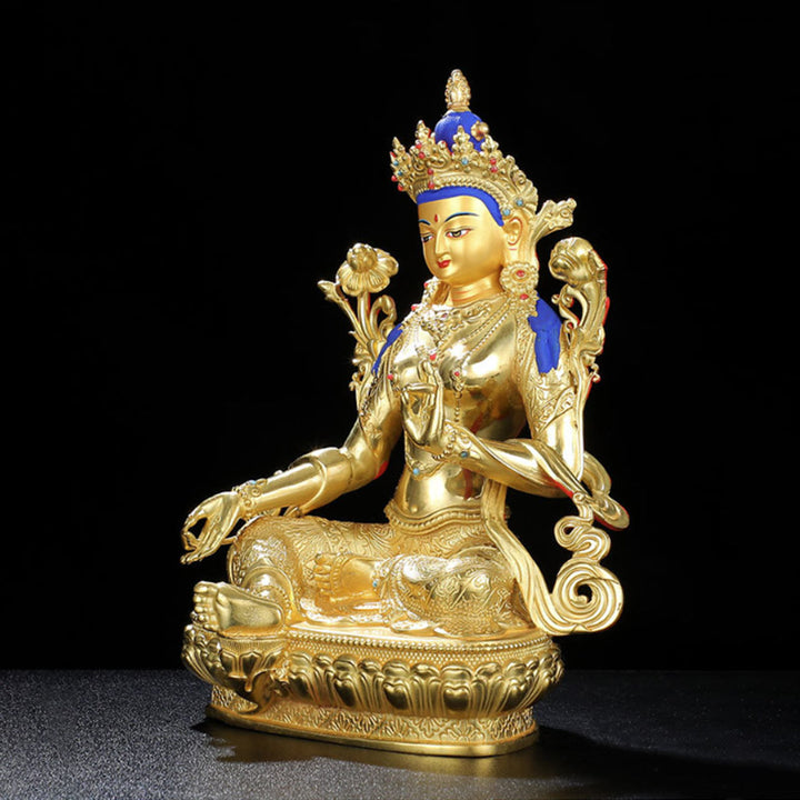 Bodhisattva Tara Verde Protección Cobre Chapado En Oro Estatua Decoración