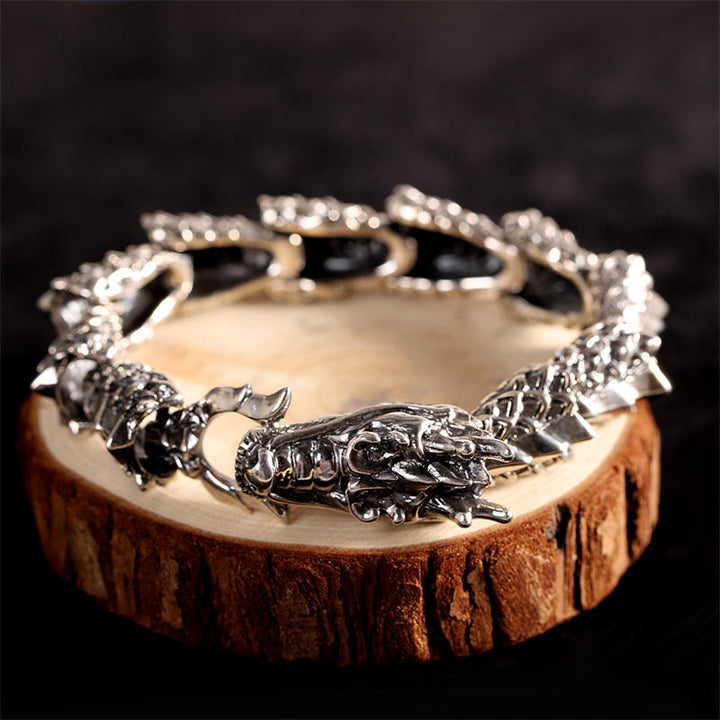 Brazalete de pulsera de éxito de suerte de dragón de plata de ley 925