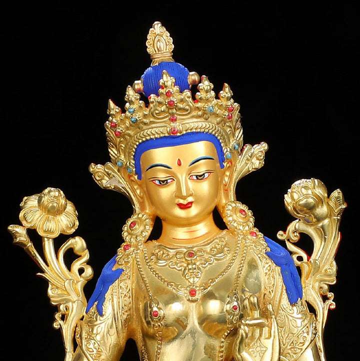 Bodhisattva Tara Verde Protección Cobre Chapado En Oro Estatua Decoración