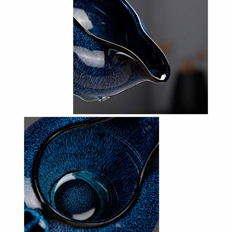 Juego de caja con bolsa de regalo portátil, tetera de cerámica de té Gongfu chino, Color degradado en azul, Buddha Stones