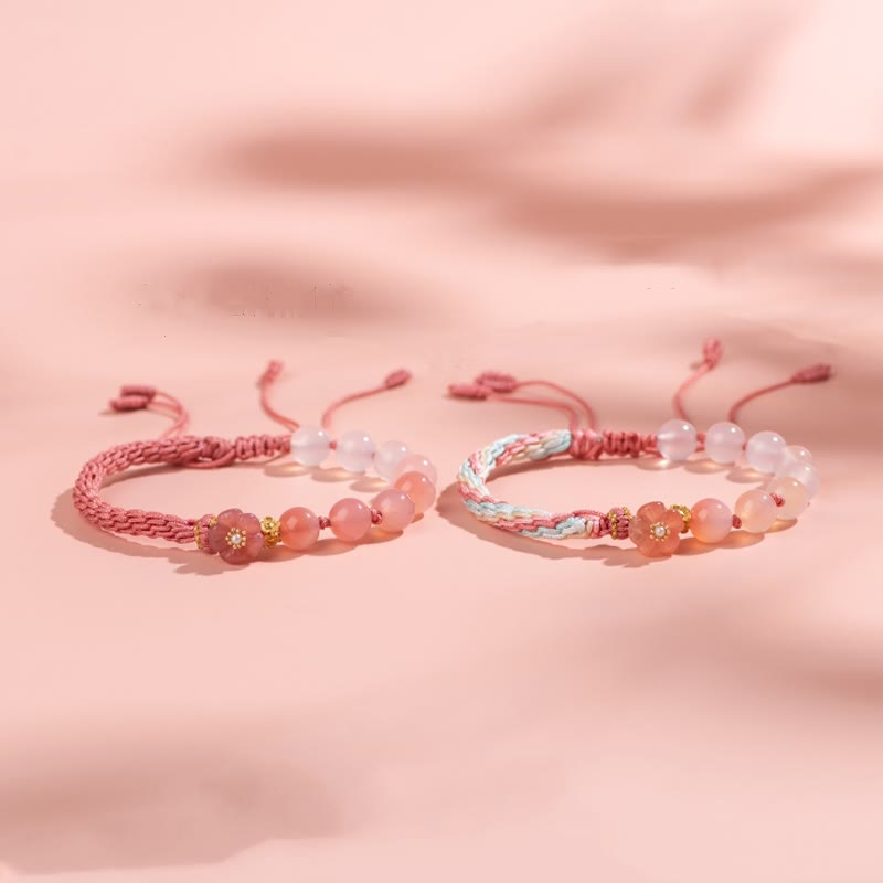 Pulsera de cuerda hecha a mano con Buddha Stones, ágata degradado Natural, nudo de reencarnación, flor de melocotón, riqueza y suerte