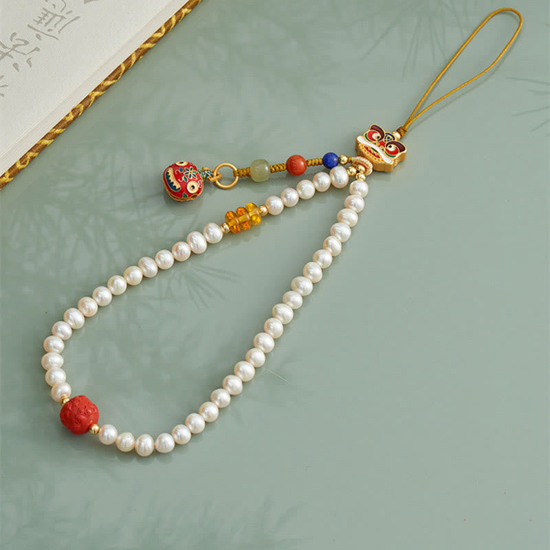 Buddha Stones, perla Natural, cinabrio, bolsa de dinero, campana, bestia tragadora de oro, León danzante, decoración colgante para teléfono curativo