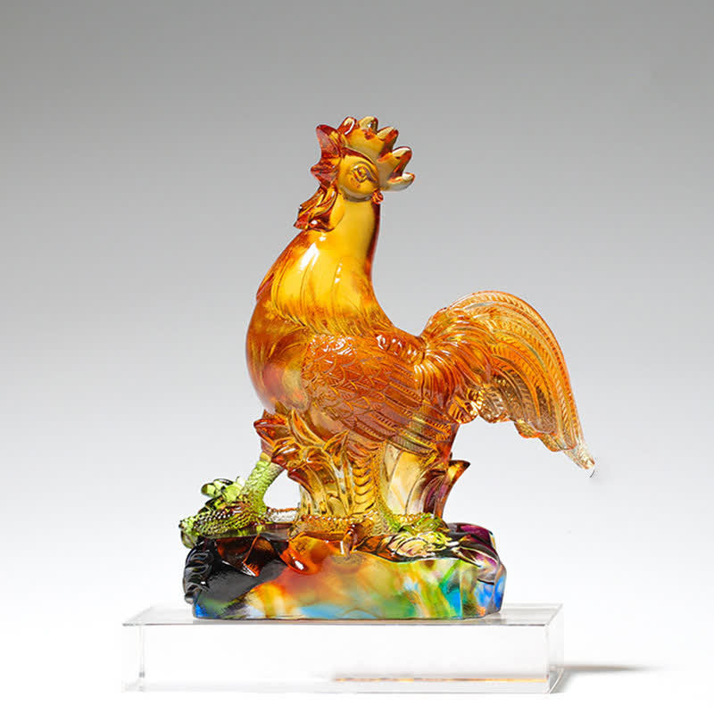 Pieza de arte de gallo de cristal Liuli hecha a mano para decoración del hogar