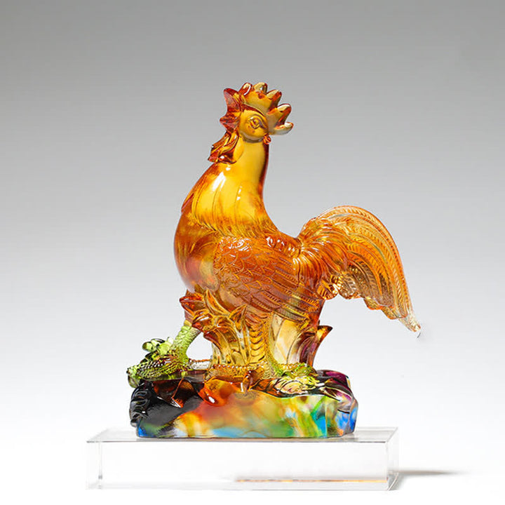 Pieza de arte de gallo de cristal Liuli hecha a mano para decoración del hogar