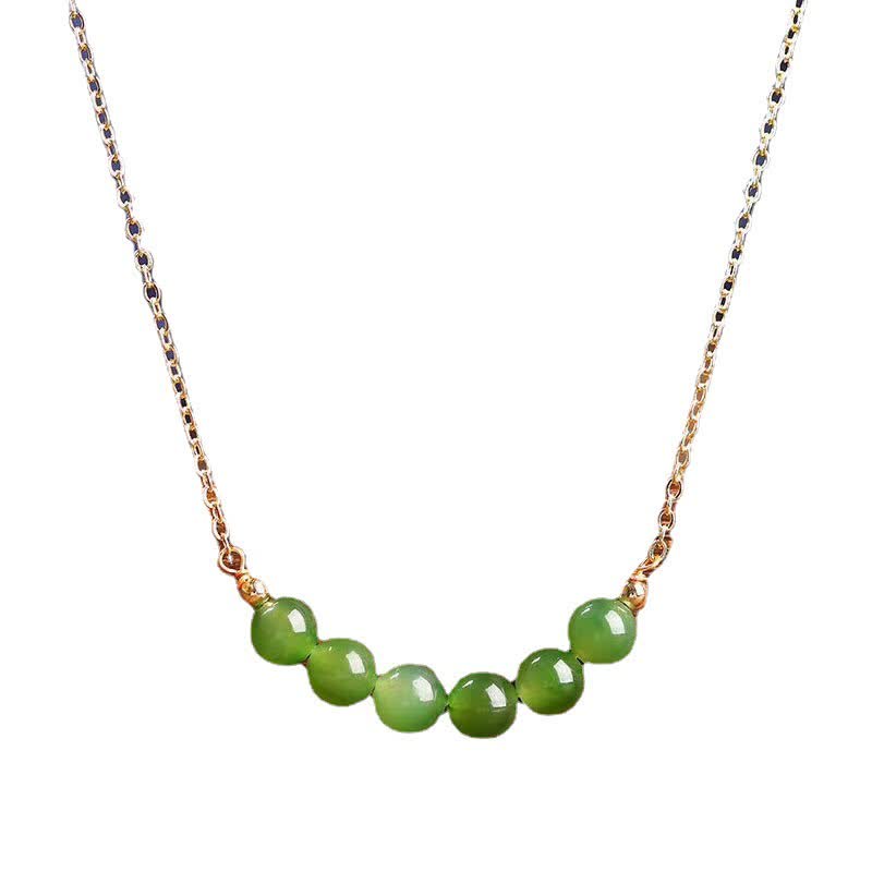 Colgante de collar de la suerte con cuentas de jade cian hetiano chapado en oro de 14 quilates