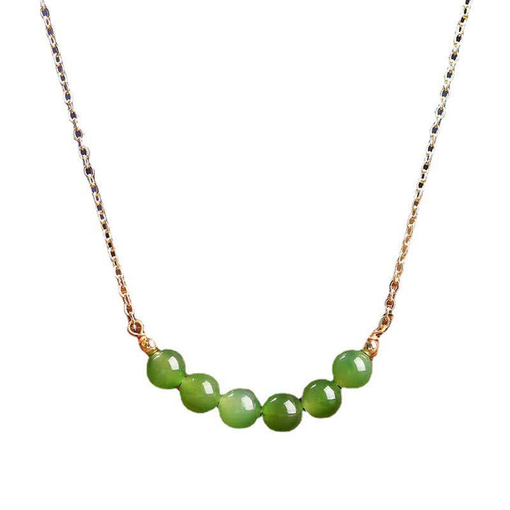 Colgante de collar de la suerte con cuentas de jade cian hetiano chapado en oro de 14 quilates