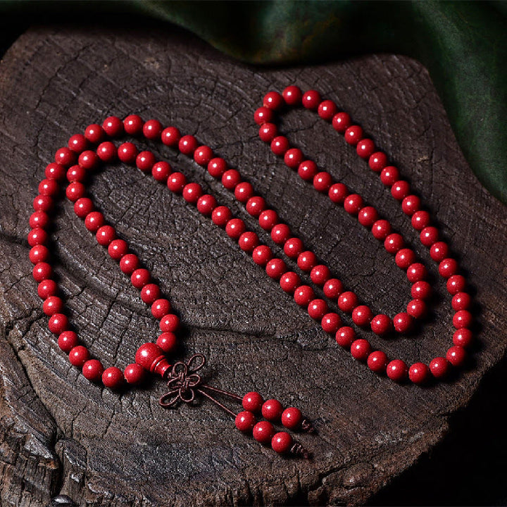 Buddha Stones 108 cuentas Mala cinabrio Om Mani Padme Hum patrón grabado pulsera de bendición