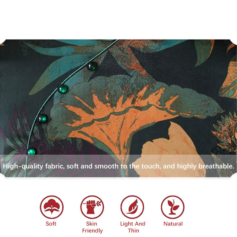 Vestido Qipao de seda con Buddha Stones, vestido Cheongsam con patrón de hojas y flores Retro para mujer