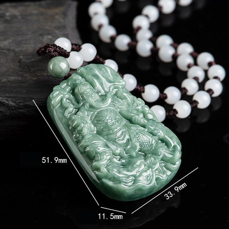 Colgante de collar de riqueza de amuleto de Guan Gong de jade natural
