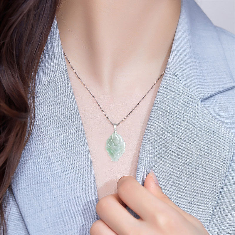 Colgante de collar de prosperidad de zorro de nueve colas de jade natural de plata de ley 925 con Buddha Stones