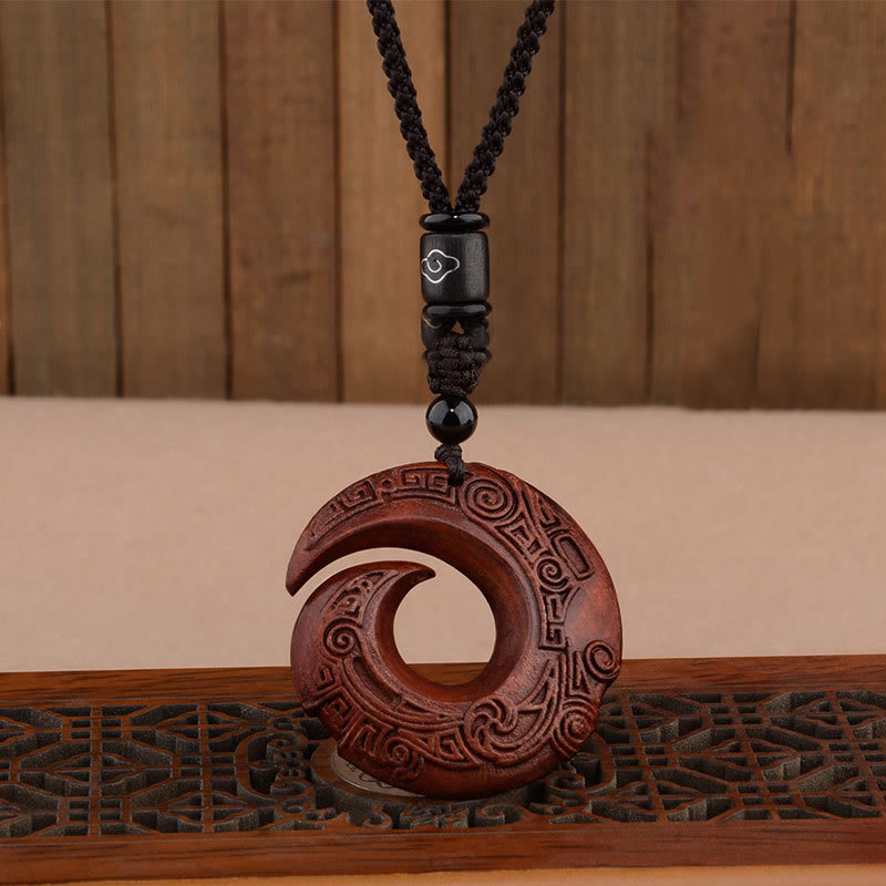 Buddha Stones, hoja pequeña, sándalo rojo, madera de ébano, la suerte mejora el diseño, colgante de collar de protección
