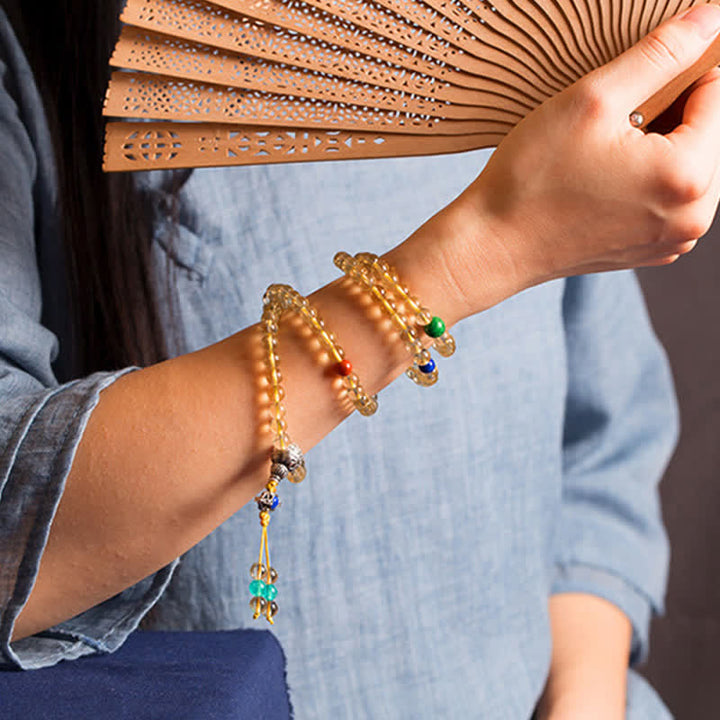 Plata de Ley 925, 108 cuentas de Mala, citrino Natural, ágata roja, ámbar, pulsera con dijes de placer