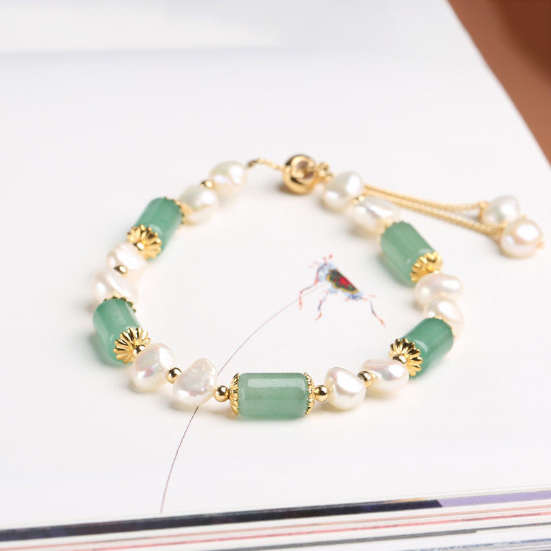 Pulsera de la Suerte con Cuentas de Cristal Rosa y Perla de Aventurina Verde con Buddha Stones