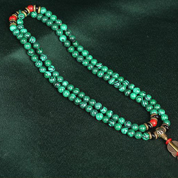 Collar de pulsera de cuentas de malaquita tibetana de Buddha Stones 108 Mala