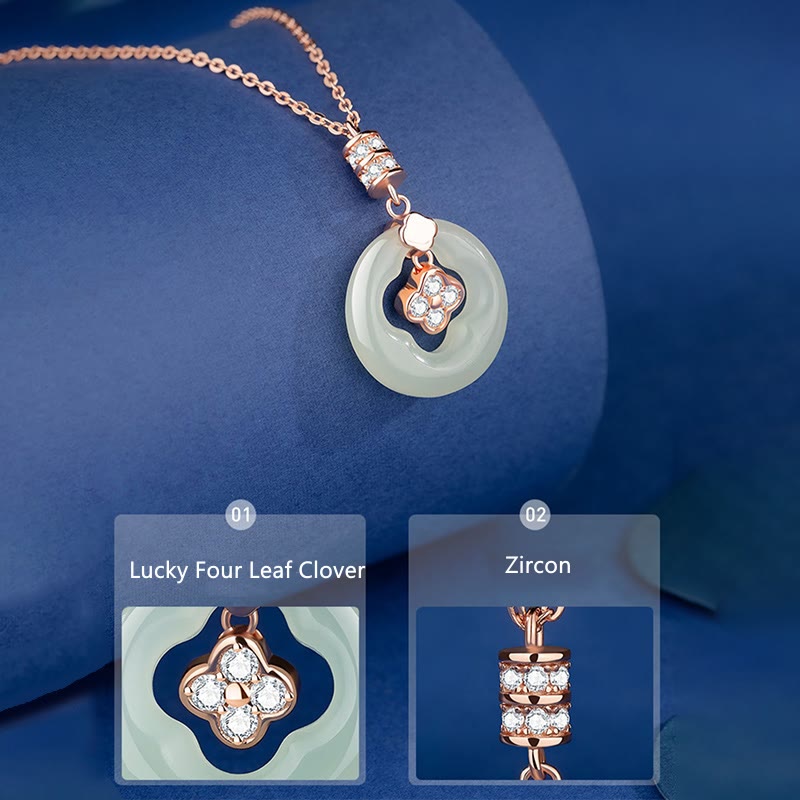 Buddha Stones, Plata de Ley 925, Jade Natural Hetian, trébol de la suerte, colgante de collar de circón con caja de regalo