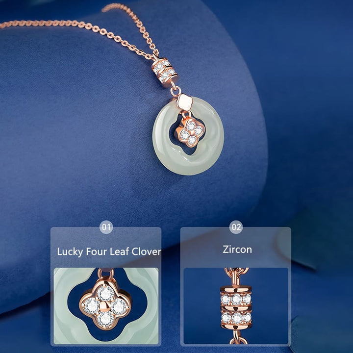 Buddha Stones, Plata de Ley 925, Jade Natural Hetian, trébol de la suerte, colgante de collar de circón con caja de regalo