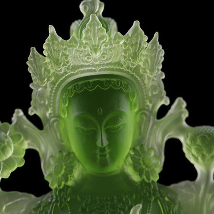 Bodhisattva Tara Verde hecho a mano Liuli Crystal Art Piece Protección Hogar Oficina Estatua Decoración