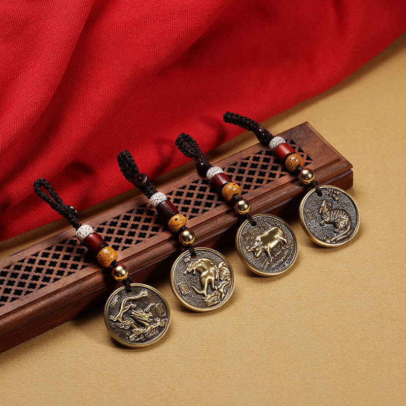 Decoración del llavero de la suerte de cobre del zodiaco chino