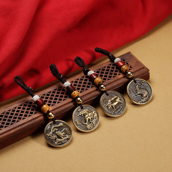 Decoración del llavero de la suerte de cobre del zodiaco chino