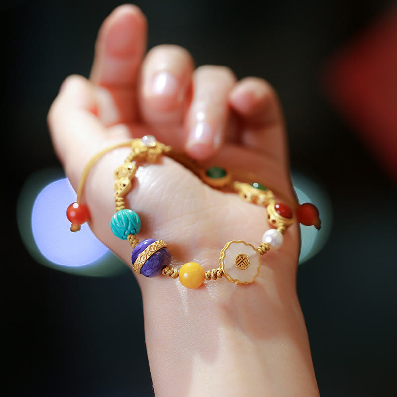 Pulsera de la suerte con cristales de ágata roja, ámbar y Jade hetiano Natural de Plata de Ley 925