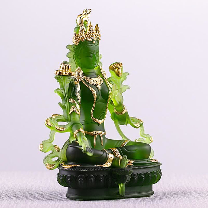 Bodhisattva Tara Verde hecho a mano Liuli Crystal Art Piece Protección Hogar Oficina Estatua Decoración