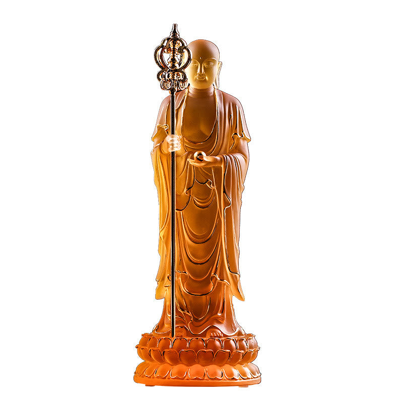 Buddha Stones hechas a mano, estatuilla de Bodhisattva Ksitigarbha, pieza de arte de cristal Liuli, estatua de serenidad, decoración del hogar