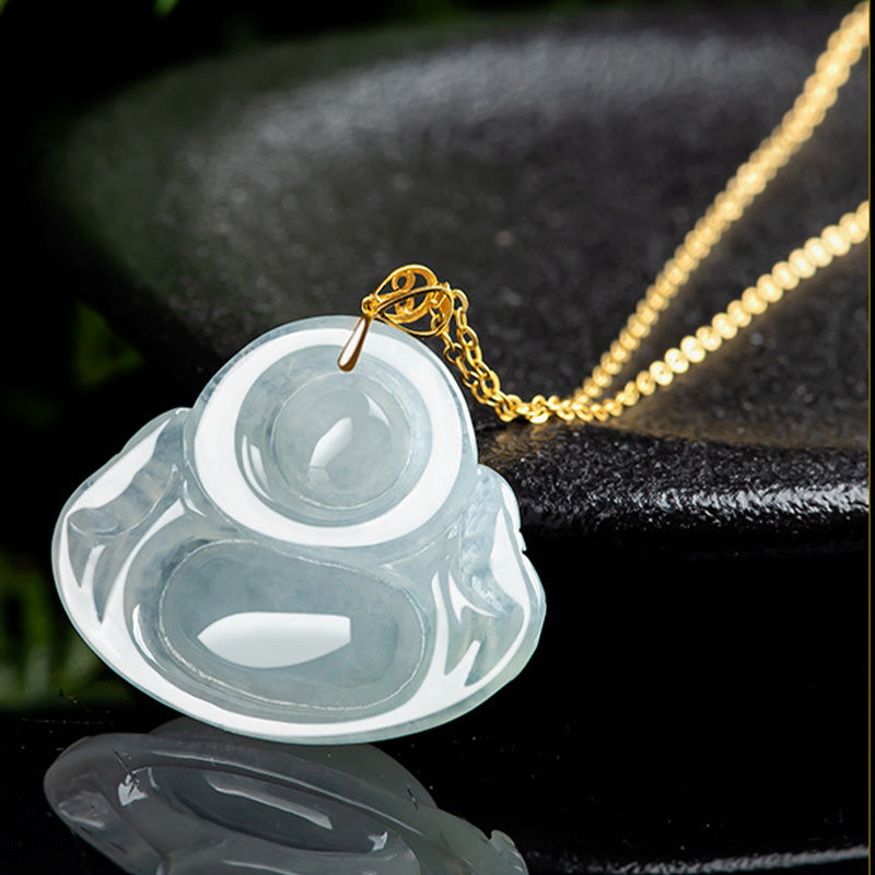 Buddha Stones sonriente de jade natural, chapado en oro y plata de ley 925. - image 6