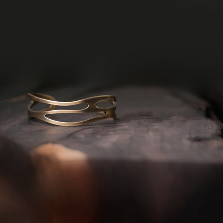 Brazalete ajustable con Buddha Stones , brazalete ajustable de cobre y latón curvado Vintage