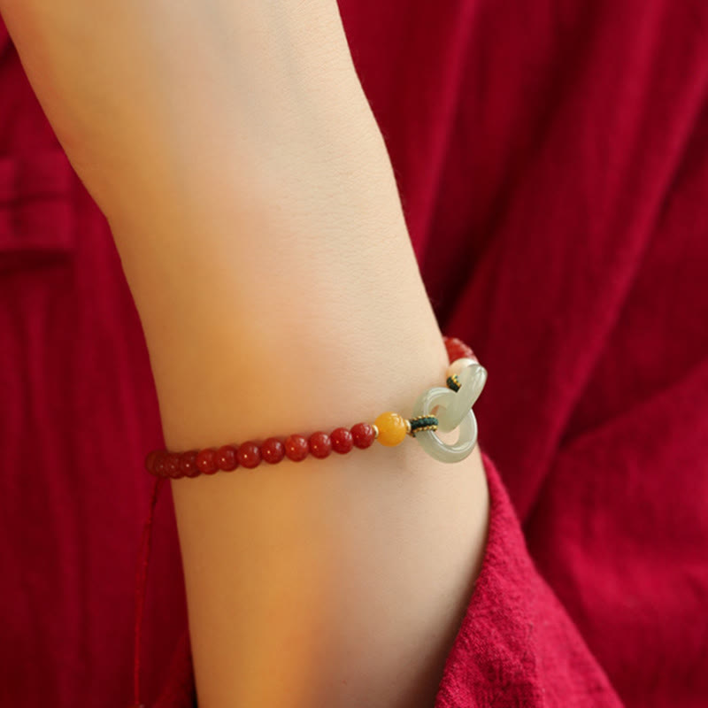 Pulsera de confianza con hebilla de paz doble de jade hetiano de ágata roja natural con Buddha Stones