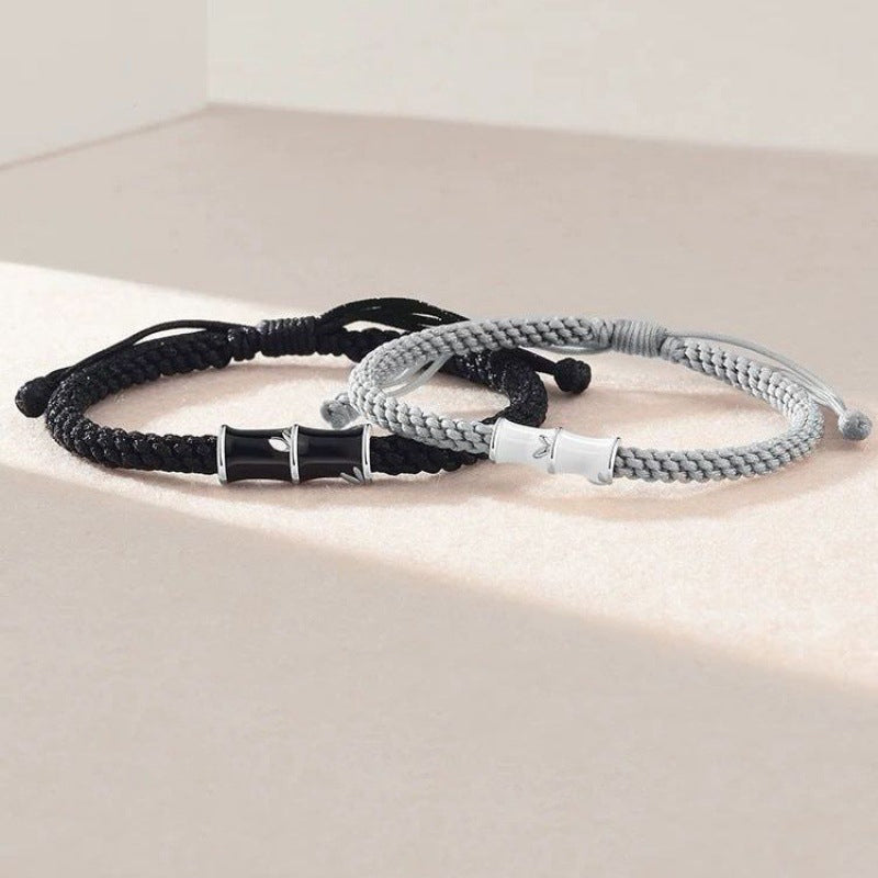 Pulsera de cuerda de pareja curativa con patrón de bambú de Buddha Stones