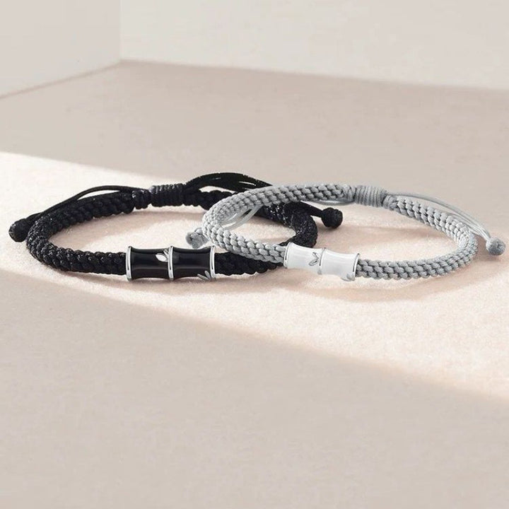 Pulsera de cuerda de pareja curativa con patrón de bambú de Buddha Stones