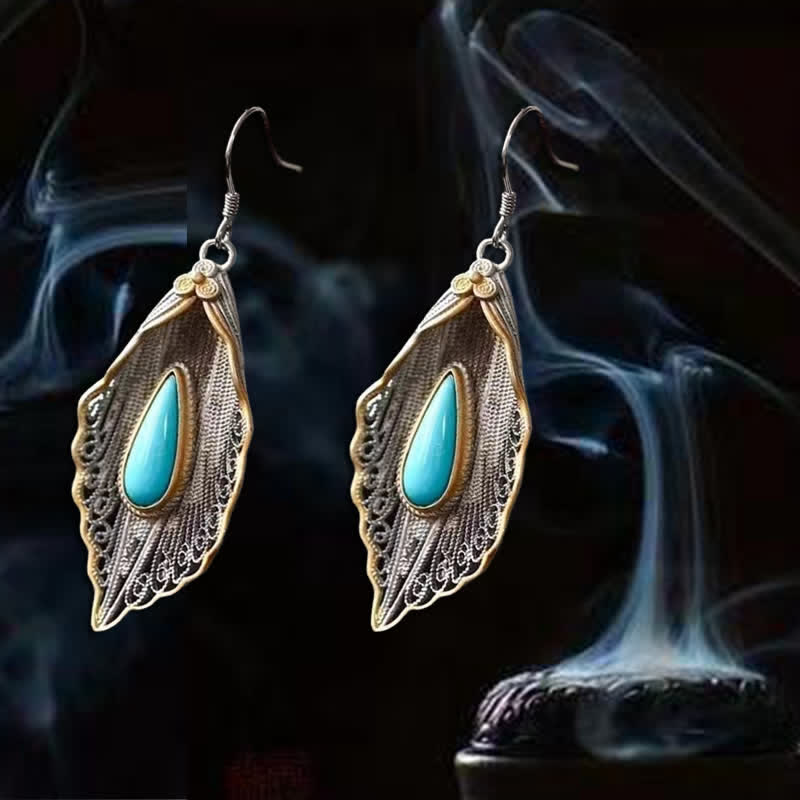 Pendientes colgantes de plata de ley 925 con diseño de hoja de Bodhi turquesa