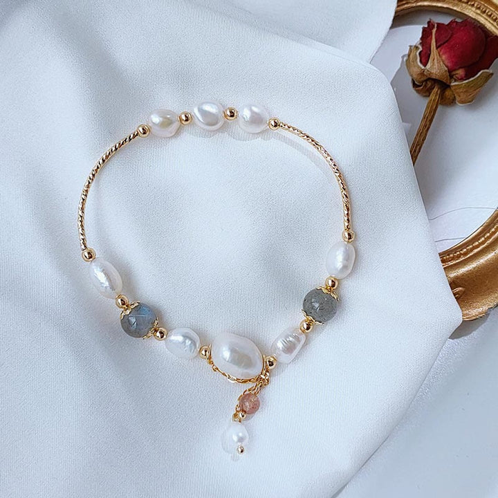 Pulsera Optimismo con Cuentas de Cuarzo Fresa, Piedra Lunar, Perla de Piedras de Buddha Stones