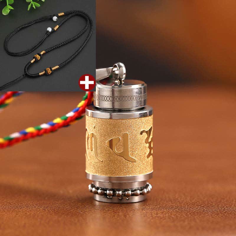 Buddha Stones Tíbet Om Mani Padme Hum Shurangama Mantra Titanio Acero Sabiduría Amuleto Collar Colgante - 1,4 x 2,4 cm - Oro - Cuerda negra - image 23