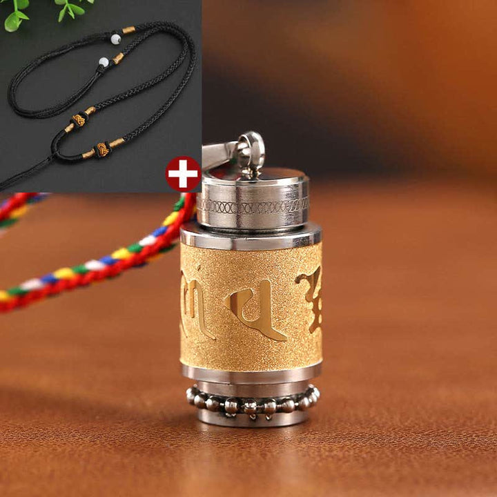 Buddha Stones Tíbet Om Mani Padme Hum Shurangama Mantra Titanio Acero Sabiduría Amuleto Collar Colgante - 1,4 x 2,4 cm - Oro - Cuerda negra - image 23