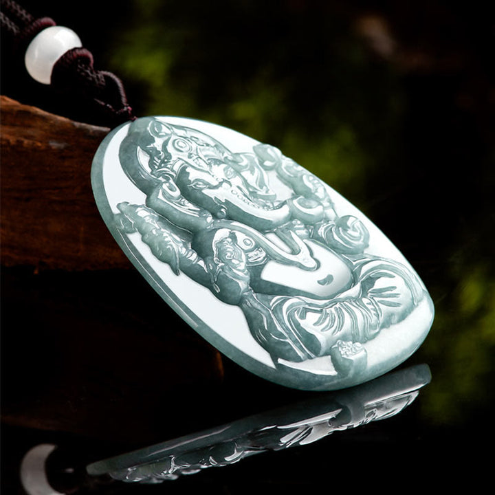 Buddha Stones Natural Jade Ganesh Ganpati Elefante Protección Amuleto Collar Colgante - image 6