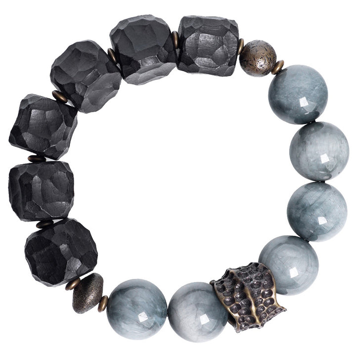 Pulsera de pareja de confianza con Buddha Stones, piedra ojo de águila, madera de ébano, cobre