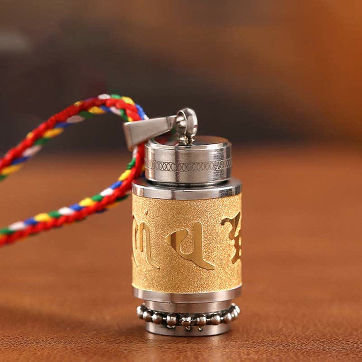 Buddha Stones Tíbet Om Mani Padme Hum Shurangama Mantra Titanio Acero Sabiduría Amuleto Collar Colgante - image 1