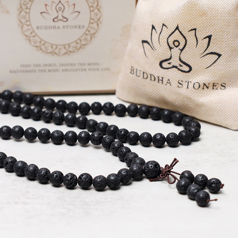 Buddha Stones 108 cuentas de roca de lava natural oración Mala pulsera collar